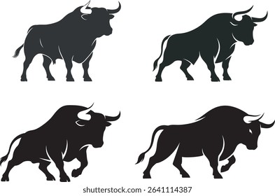 Dynamic Bull Silhouettes: Powerful Vector Illustrations for Strength, Aggression, and Financial Markets