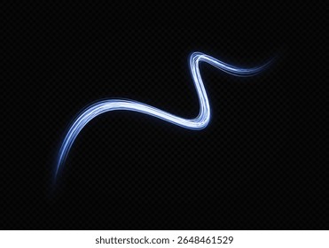 Dynamic burning trail on transparent background. Glowing magic wavy lines effect. Electric flow of glowing particles with a magical energy effect.