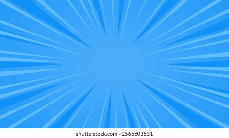 Dynamic burst blue background. Exploding sunburst vector background. 16:9 dimensions size ratio.