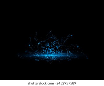 A dynamic burst of blue particles explodes across a dark expanse, creating a captivating vector for energetic and magical themes.