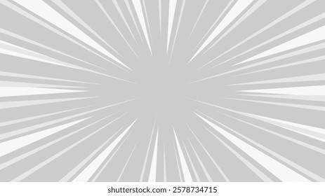 Dynamic burst grey background. Exploding sunburst vector background. 16:9 dimensions size ratio.