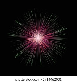 Dynamic burst of light creating a colorful abstract star explosion on a dark background, perfect for futuristic and celebratory designs