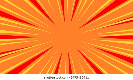 Dynamic burst orange red background. Exploding sunburst vector background. 16:9 dimensions size ratio.