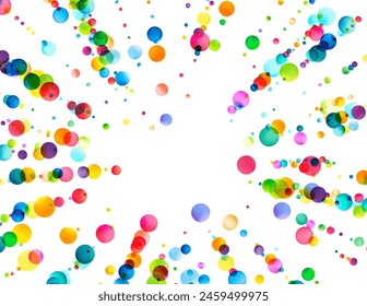 A dynamic burst of rainbow-colored bubbles creates a vibrant radial pattern, perfect for depicting celebration, energy, and the joy of diversity.