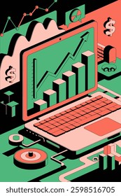 Dynamic Business Growth Visualization: Unlocking Insights with Innovative Data Analytics on a Modern Laptop Interface