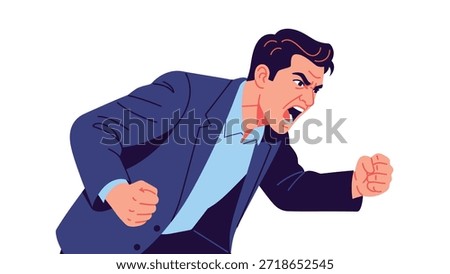 Dynamic business professional in a suit running shows determination and energy