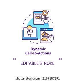 Dynamic call-to-actions concept icon. Example of dynamic content abstract idea thin line illustration. User experiences. Isolated outline drawing. Editable stroke. Arial, Myriad Pro-Bold fonts used