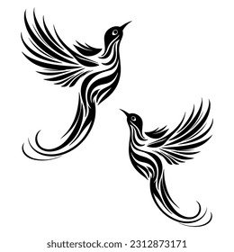 Dynamic and captivating flying bird tribal tattoo, combining tribal motifs and avian elements. Embodying power, agility, and the desire for adventure.