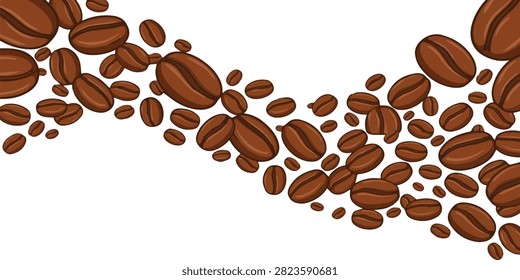 Dynamic capture of roasted coffee beans spilling with a motion blur effect, emphasizing freshness and aroma.