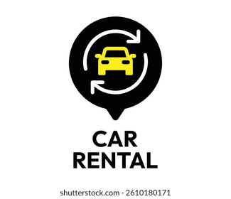 Dynamic Car Rental Logo – Black Circular Icon with Yellow Car and Circular White Arrows