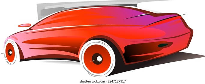 Dynamic car wash and detailing illustration. Vector sketch in red