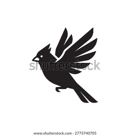 Dynamic cardinal bird in flight silhouette for nature and wildlife art