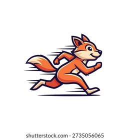 Dynamic cartoon fox mascot running at high speed, isolated vector illustration