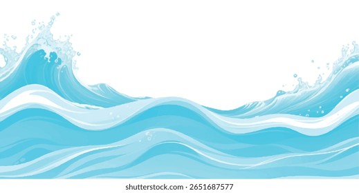  Dynamic Cartoon Ocean Wave Vector with Aqua Flowing Lines and Splash – Trendy Illustration for Posters and Social Media