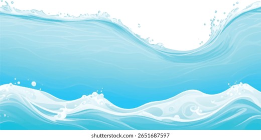  Dynamic Cartoon Ocean Wave Vetor com Aqua Flowlines e Splash - Ilustração na moda para cartazes e mídias sociais