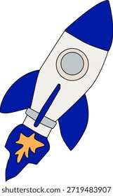 Dynamische Cartoon-Rakete Illustration, symbolisiert Vorwärtsdynamik, technologische Innovation und aufregende zukünftige Möglichkeiten für Wachstum und Erkundung in verschiedenen Projekten