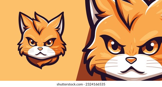 Dynamic Cat Head Logo: Cute Orange Mascot for Sport and E-Sport Teams - Vector Illustration