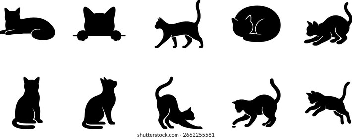 Paquete de iconos de pose de gato dinámico.