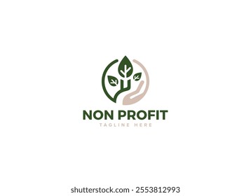 Dynamic Charity Logos, Nonprofit Icons of Compassion with Circle Hand Leaf