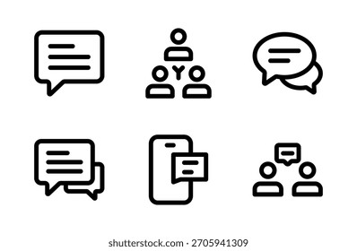 Coleção de ícones de bate-papo dinâmico com mensagens modernas, comunicação e símbolos de conversa para aplicativos e interface do usuário

