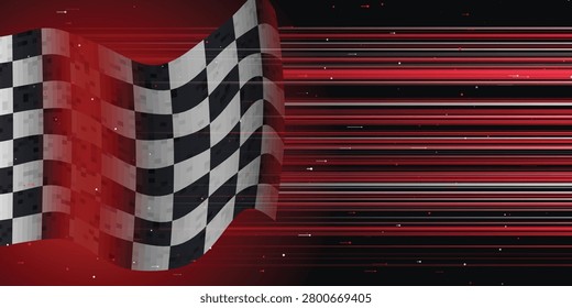 A dynamic checkered flag waves against a background of speeding red lines symbolizing victory and rapid progress