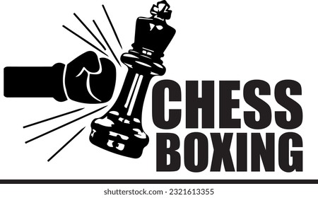 Dynamic Chess Boxing Logo Boxing Gloves Punching on Chess King, Chess Boxing Emblem, Boxing Gloves Impacting Chess King, 