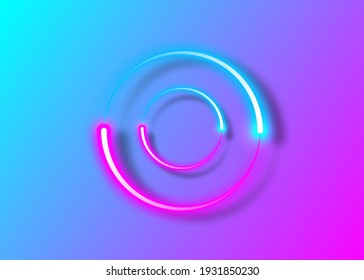 cercles dynamiques effet néon, Sci-Fi Futuriste Abstrait Dégradé Bleu violet néon rose brillant Cercle rond Tubes en forme ronde. Modèle de création de logos. Image vectorielle logo dessiné à la main isolé sur fond coloré