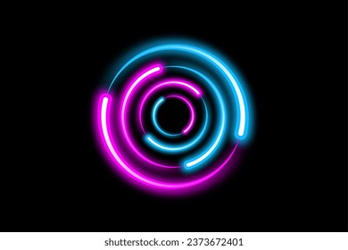 los círculos dinámicos neón efecto Sci-Fi Futuritic Resumen Gradiente Azul Púrpura Púrpura Neón Círculo brillante Tubos redondos. Plantilla de diseño de logotipo. Vector Colorful signo creativo aislado en fondo negro