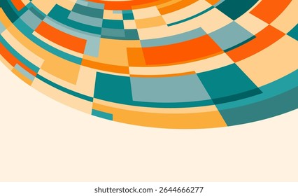 Dynamic circular abstract design in bold colors. An eye-catching abstract vector featuring circular shapes in vibrant colors like orange, teal and cream.
