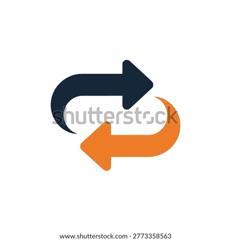 Dynamic circular arrows in orange and blue symbolize continuity repetition and cyclical processes in a clean minimalist design