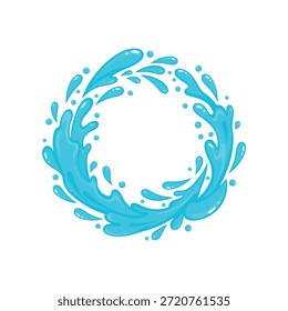 Espirro de água azul circular dinâmico com gotículas que ilustram a frescura e o movimento