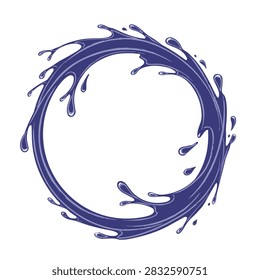 A dynamic circular frame made of blue liquid splashes with droplets and fluid motion isolated on a white background.