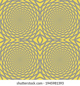 Dynamic circular seamless pattern. Psychedelic Abstract background. Optical Illusion of movement. Use for cards, wallpapers, pattern fills, web pages elements and etc. Illuminating. Ultimate Gray.