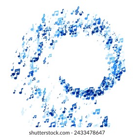 A dynamic circular swirl of blue music notes, creating an energetic and rhythmic flow that evokes the cyclical nature of a musical composition.