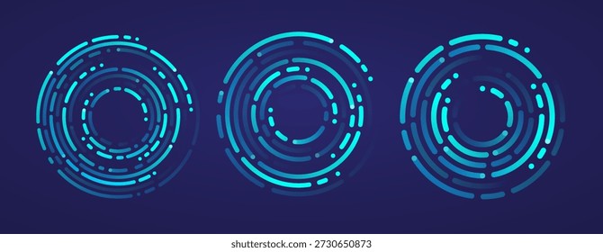 Ritmo de onda circular dinâmico com pontos e linhas.

