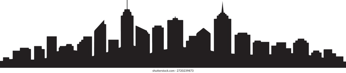 Horizonte dinámico de la ciudad Representación sólida Bienes raíces Urbanas High Rise Properties Development Vision. diseño Vector negro silueta
