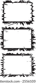 Dynamic Collection of Artistic Grunge Frames, Featuring Three Rectangular Frames with Distressed, Splattered Borders and Unique Textured Patterns for Edgy and Creative Visual Displays