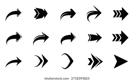 Colección dinámica de iconos de flecha negra Elementos gráficos de Vector diverso para dirección y navegación