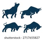 Dynamic Collection of Bull Silhouettes Representing Power and Strength