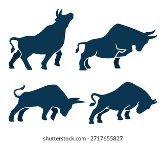 Dynamic Collection of Bull Silhouettes Representing Power and Strength