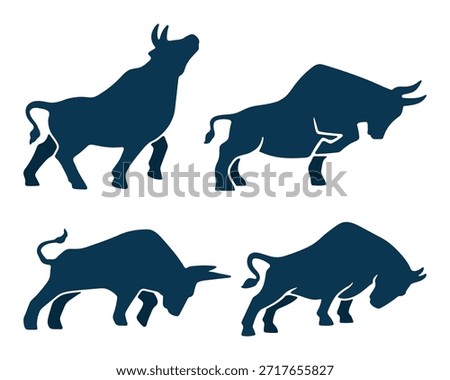 Dynamic Collection of Bull Silhouettes Representing Power and Strength