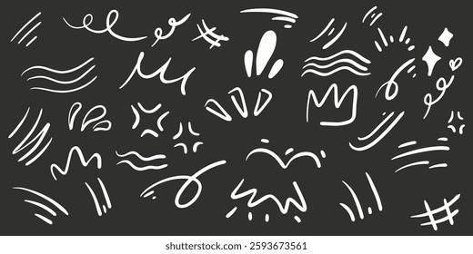 Dynamic collection of doodle line movement elements featuring abstract lines, swirls, and sketch strokes. Perfect for creating energetic backgrounds, illustrations, and comic effects.