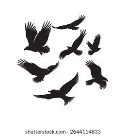 A dynamic collection of eagle silhouette illustration showcasing various poses perfect for patriotic design, wildlife themed, icon, background, Clipart, minimalist artwork etc