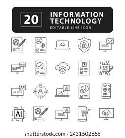 Dynamic IT Collection: Editable Stroke Icons for Network Systems, Communication, Online Computing, Web Content, Design, Software, Data Centers, Mobile Devices, and Apps – Sleek Thin Line Symbols