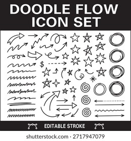 Una colección dinámica de iconos de doodle dibujados a mano con flechas, estrellas, círculos, garabatos y símbolos abstractos. Diseñados en un estilo informal y esquemático, estos Elementos de Vector son ideales para presentaciones, infografías, UI, maquetas de UX, contenido educativo y gráficos de redes sociales. Cada ícono es totalmente editable con trazos de Vector, ofreciendo flexibilidad para la personalización. Perfecto para diseñadores que buscan acentos expresivos, juguetones y artísticos.