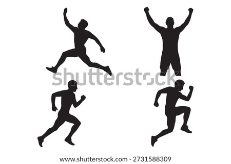 Dynamic collection of male runner silhouettes showcasing movement and triumph in various athletic poses