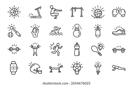 Dynamic Collection of Sports and Fitness Line Icons – Perfect for Gyms, Health Apps, and Athletic Branding
