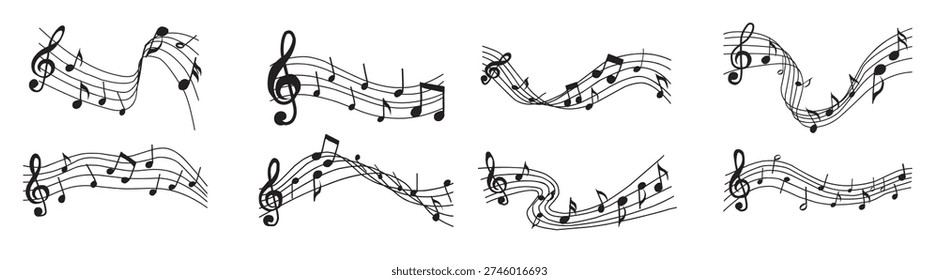 dynamic collection of wavy music note decorations