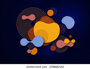Dynamic color shapes and lines. Abstract composition with flowing liquid forms on a bright blue background. Template for design banner, flyer or presentation. Vector illustration