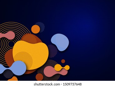 Dynamic color shapes and lines. Abstract composition with flowing liquid forms on a bright blue background. Template for design banner, flyer or presentation. Vector illustration